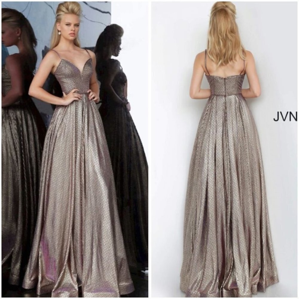 JVN by Jovani Shimmering Silver Prom Dress